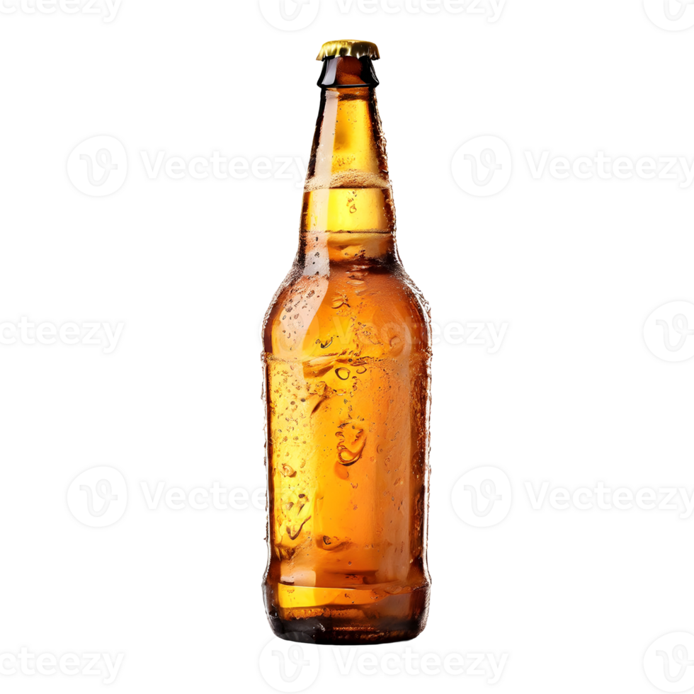 Beer bottle with ice isolated on transparent background, cut out, or clipping path. png