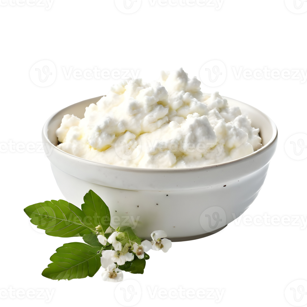 Cottage cheese in a bowl isolated on transparent background, cut out, or clipping path. png