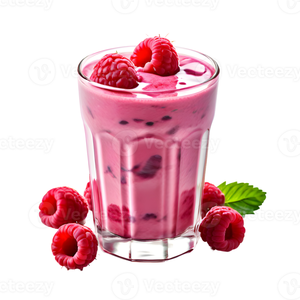 Raspberry smoothie in glass isolated on transparent background, cut out, or clipping path. png