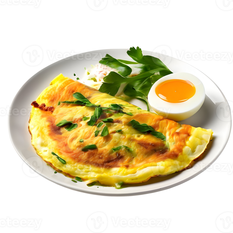 Delicious Omelette on plate isolated on transparent background, cut out, or clipping path. png