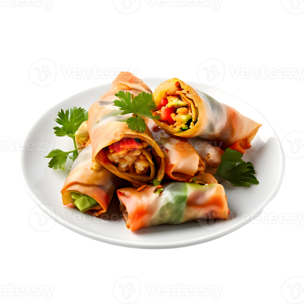 Tasty Spring rolls. isolated on transparent background, cut out, or clipping path. png