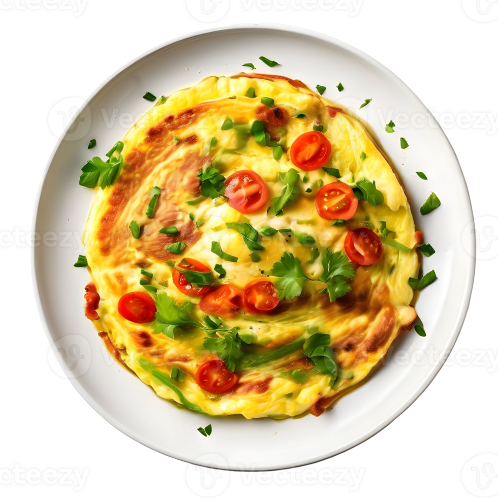 Delicious Omelette on plate isolated on transparent background, cut out, or clipping path. png