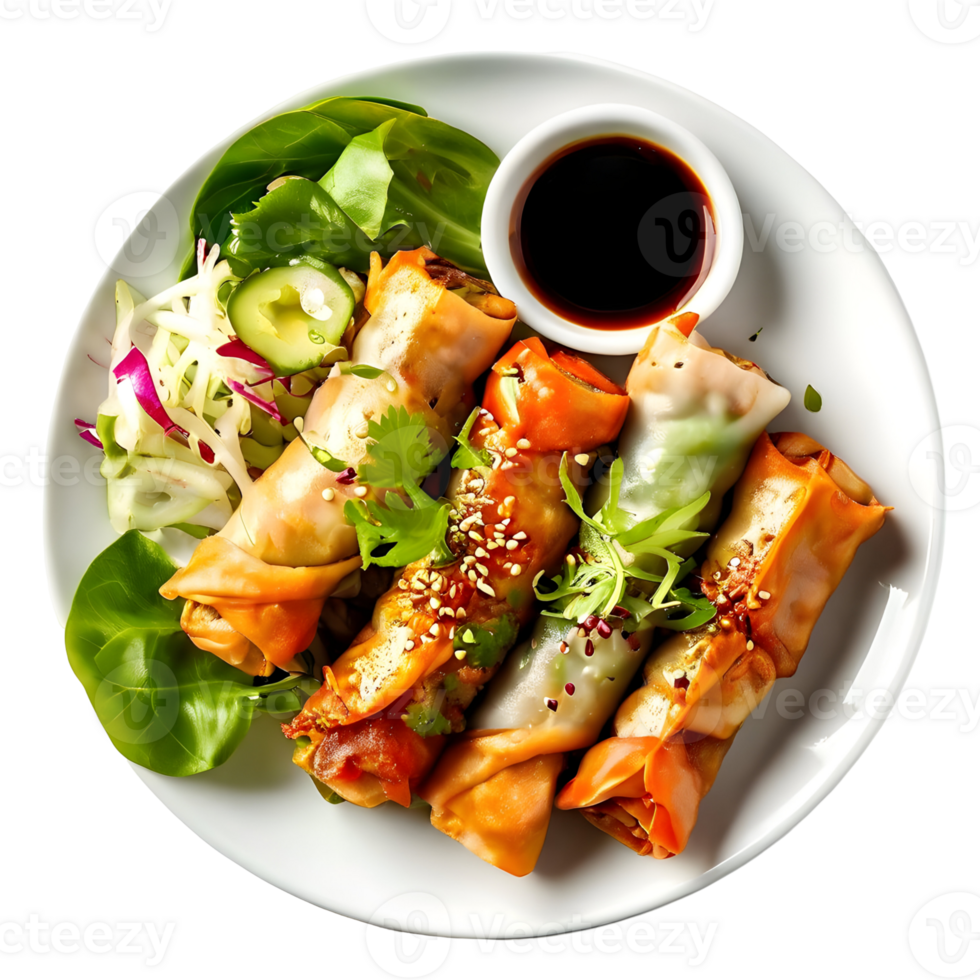 Tasty Spring rolls. Top view. isolated on transparent background, cut out, or clipping path. png