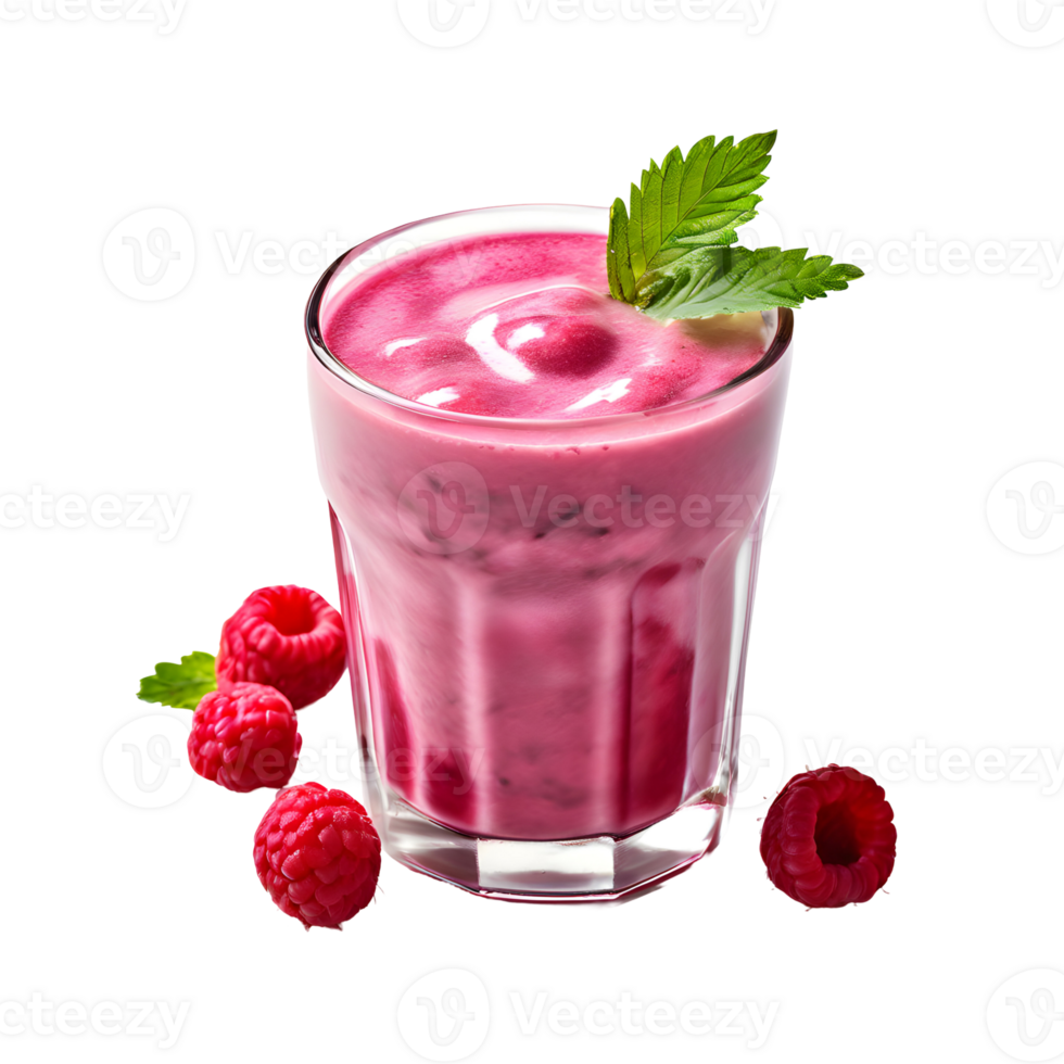 Raspberry smoothie in glass isolated on transparent background, cut out, or clipping path. png