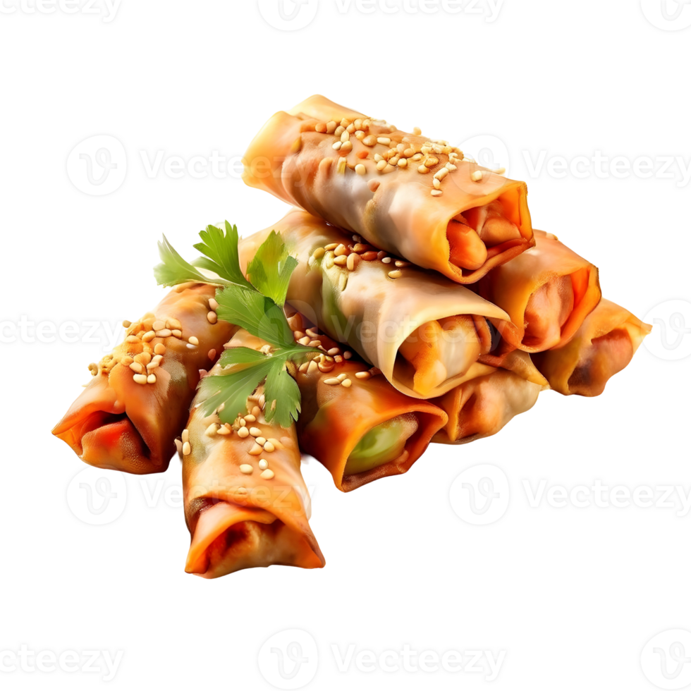 Tasty Spring rolls isolated on transparent background, cut out, or clipping path. png
