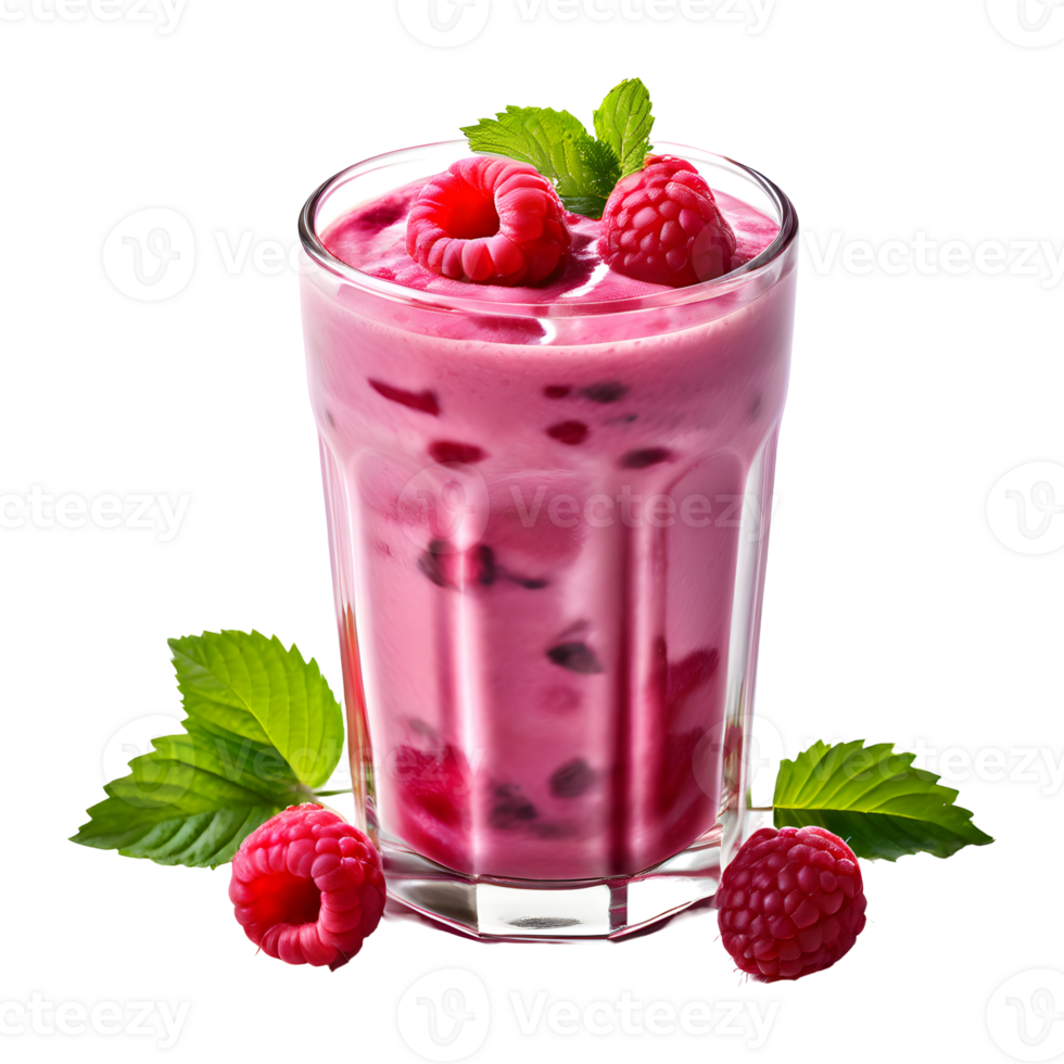 Raspberry smoothie in glass isolated on transparent background, cut out, or clipping path. png