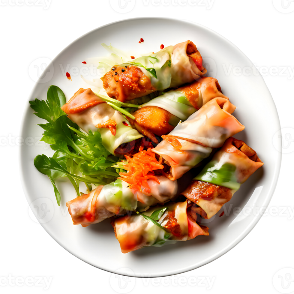 Tasty Spring rolls. Top view. isolated on transparent background, cut out, or clipping path. png