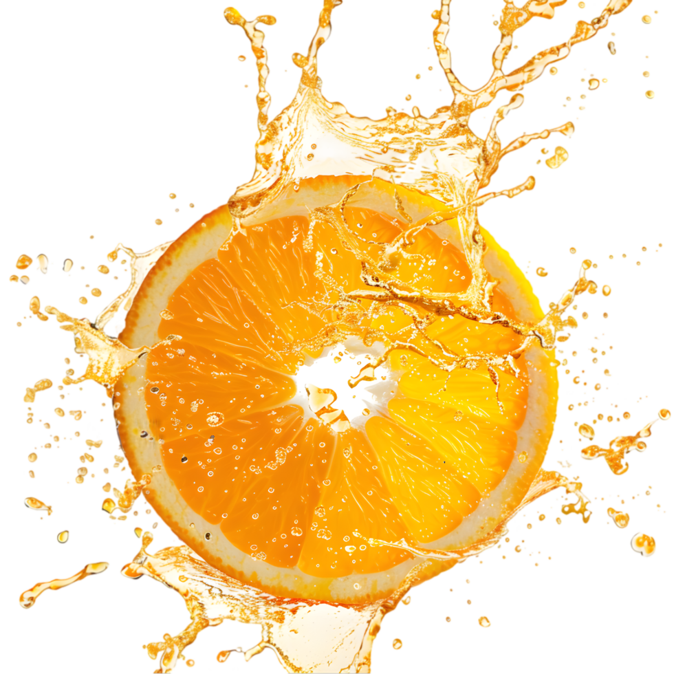 Orange slices with juice splash isolated on a transparent background png