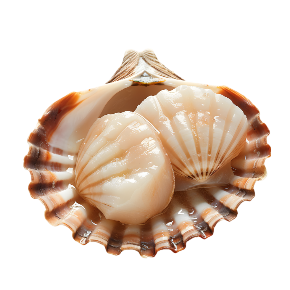 Grilled scallops with herbs in shell isolated on a transparent background png