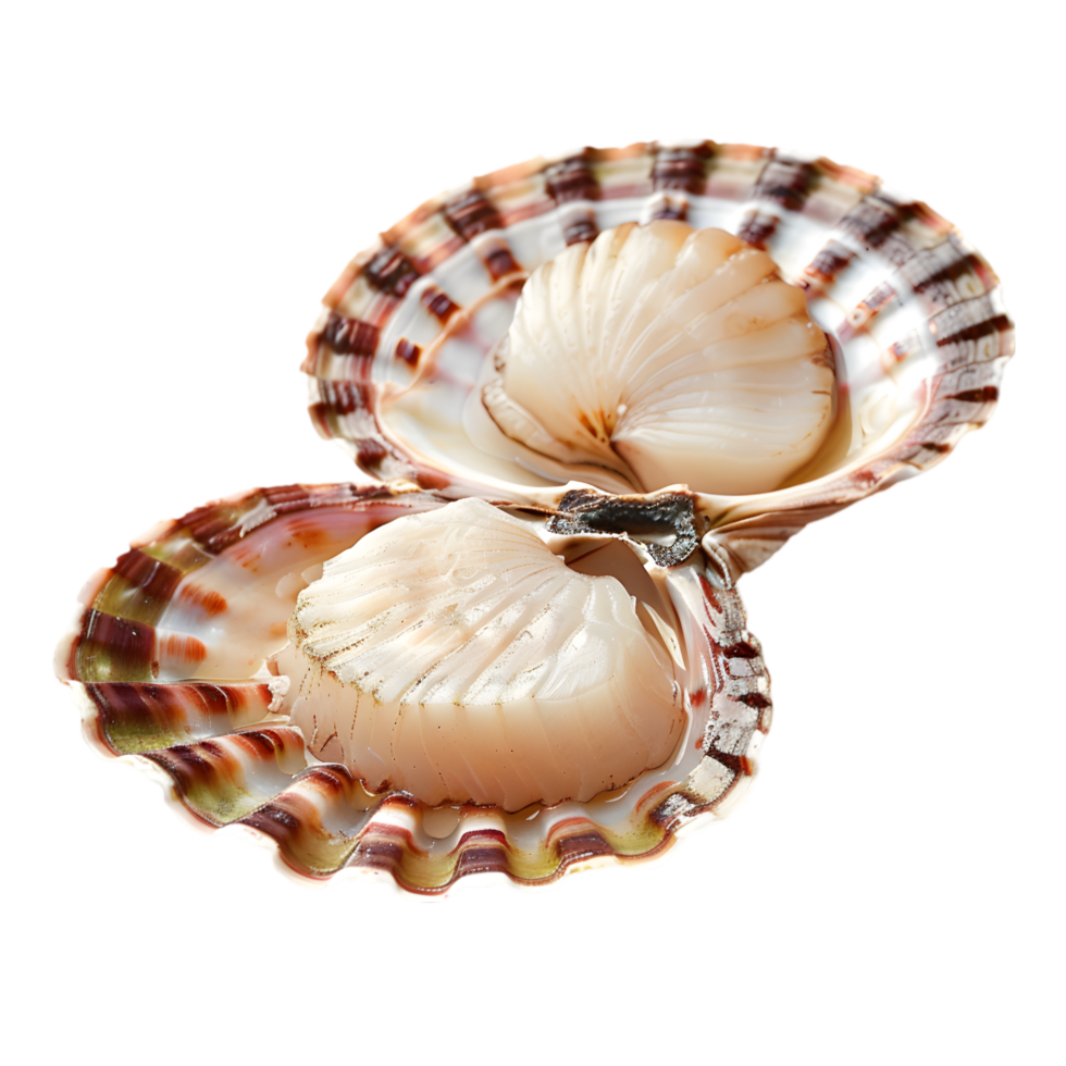 Grilled scallops with herbs in shell isolated on a transparent background png