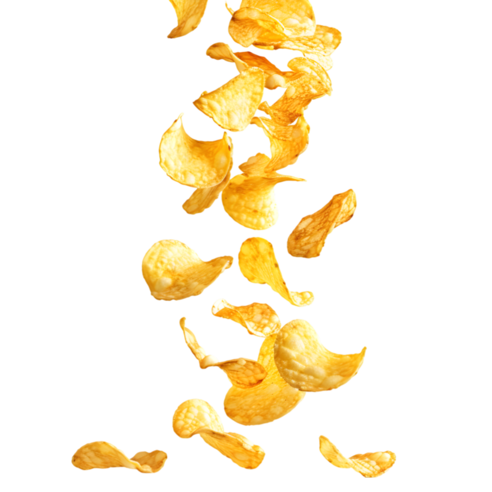 Potato chips explosion isolated on a transparent background png