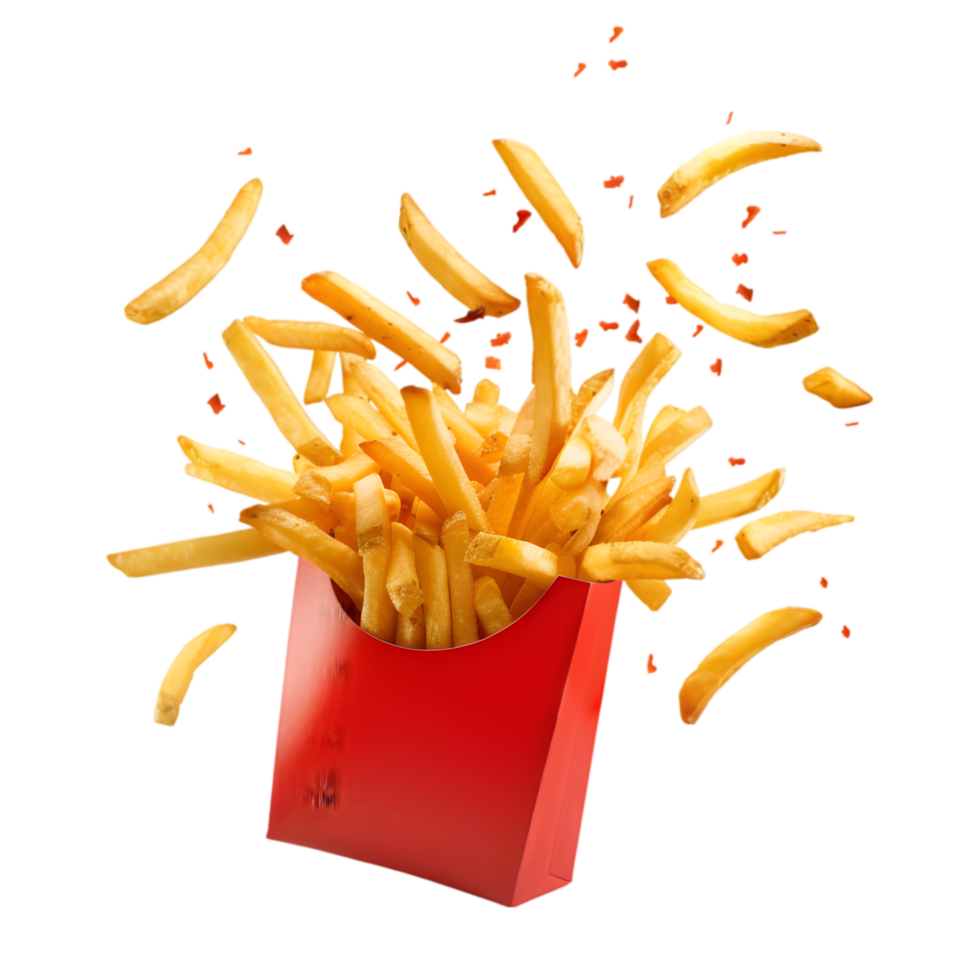 French fries in a box isolated on a transparent background png