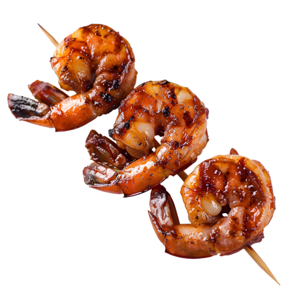 Grilled shrimp skewers isolated on a transparent background png