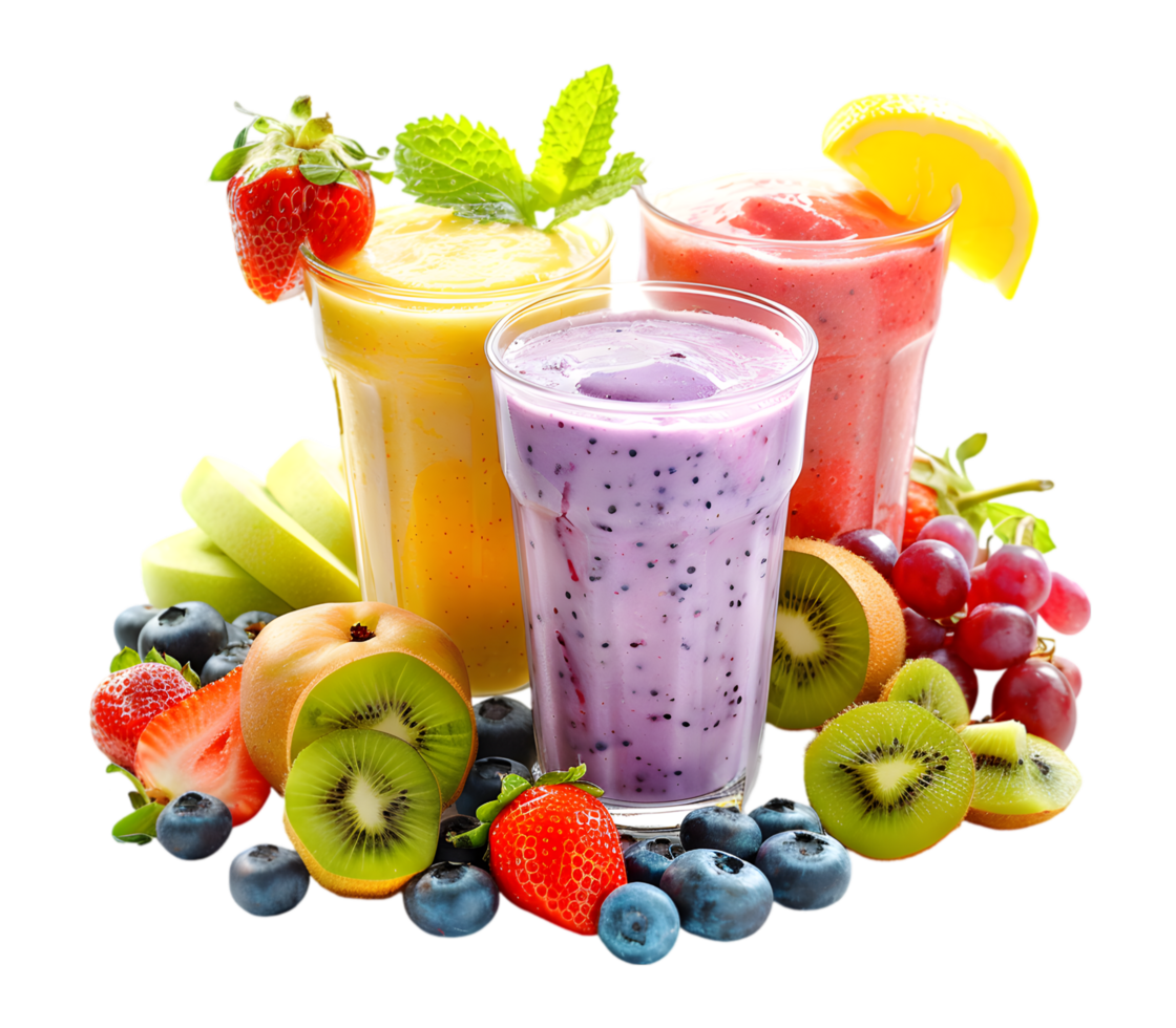 Colorful fruit smoothies isolated on a transparent background png