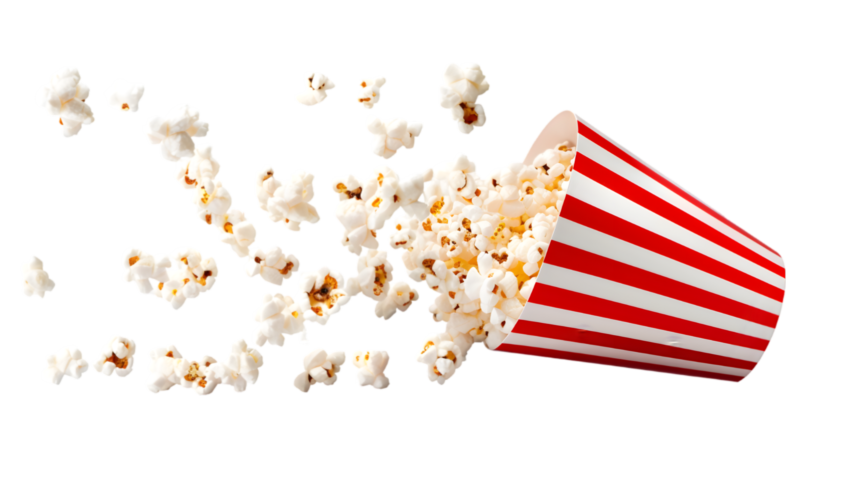 Popcorn spilling from a striped box isolated on a transparent background png