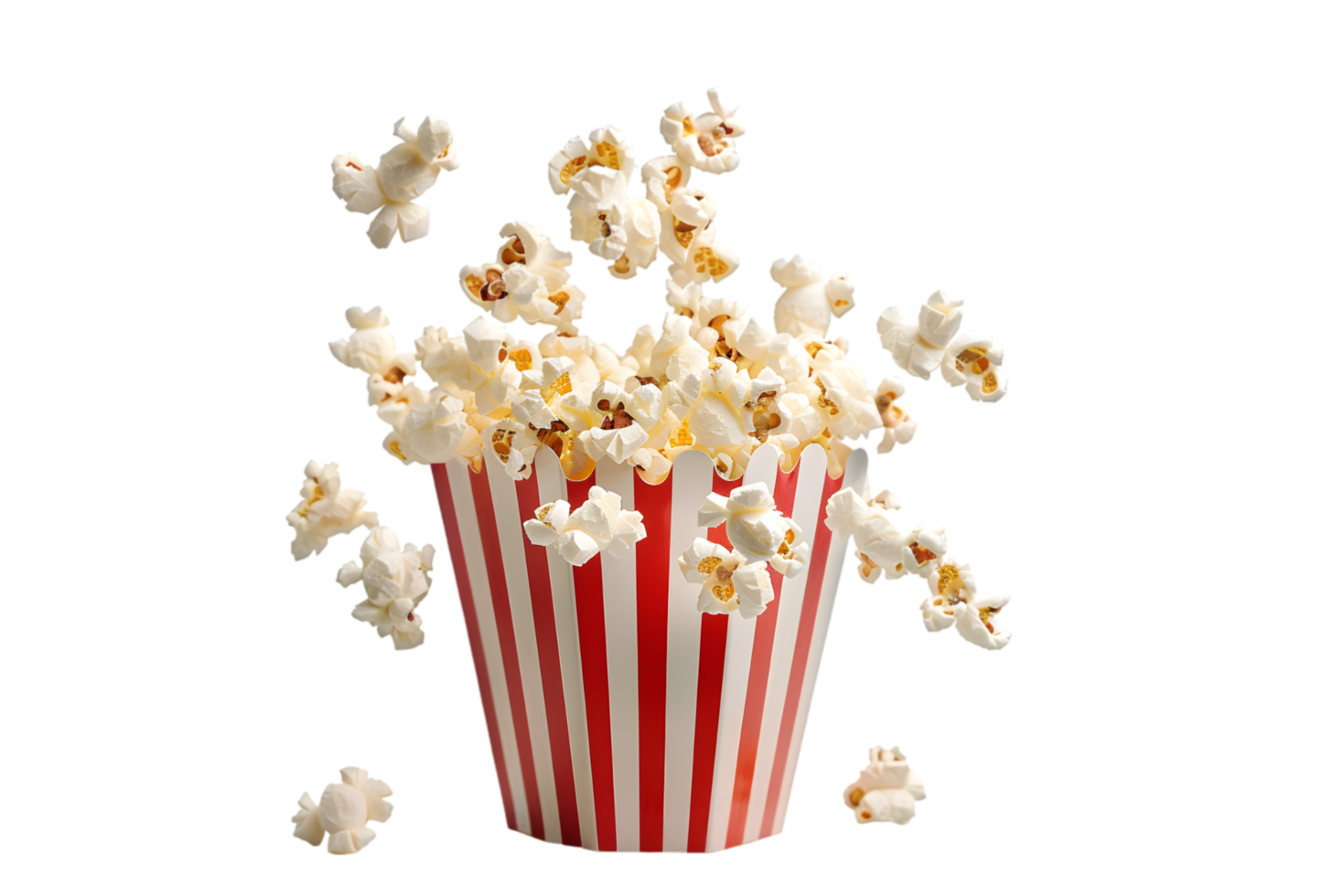 Popcorn spilling from a striped box isolated on a transparent background png