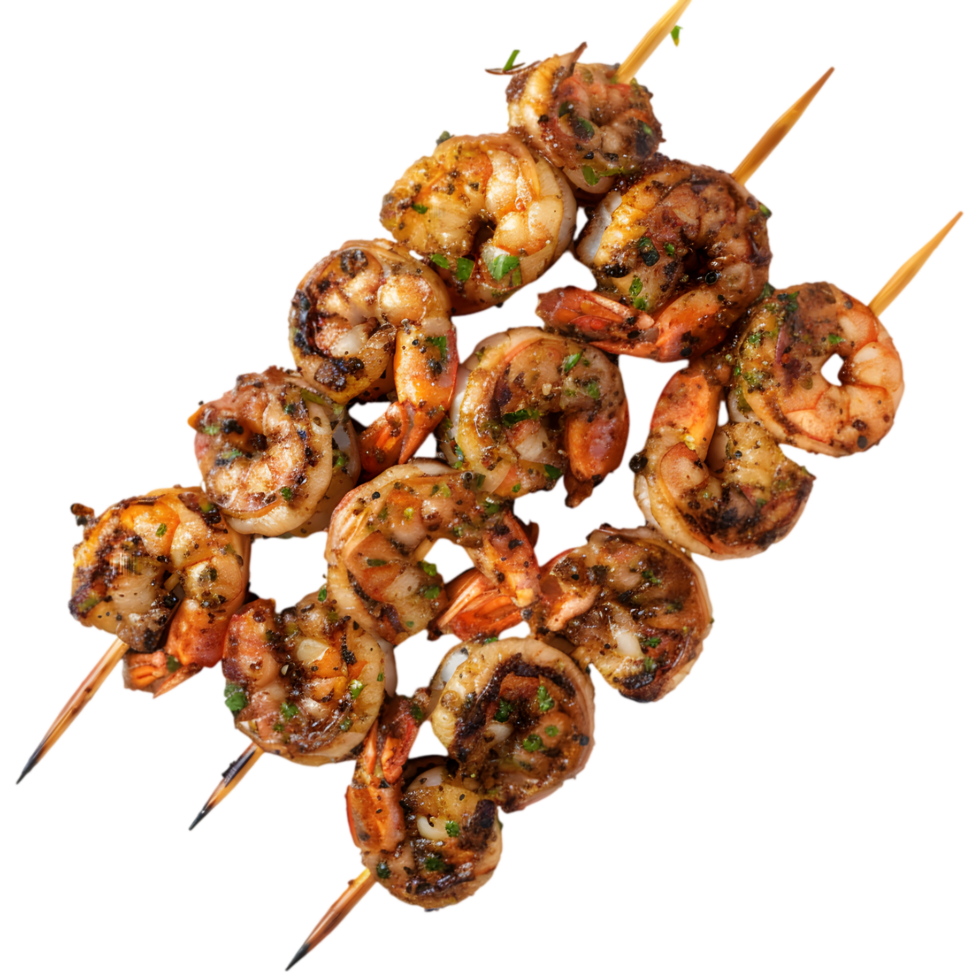 Grilled shrimp skewers isolated on a transparent background png