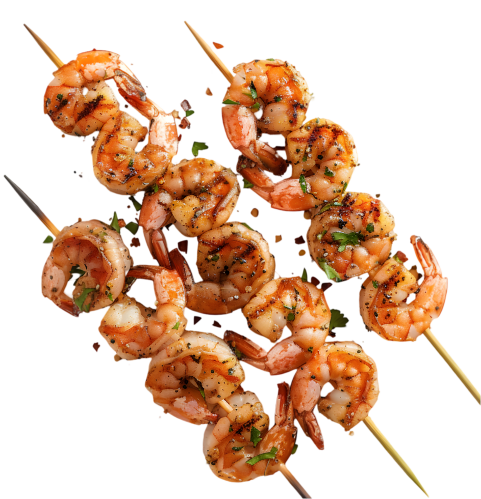 Grilled shrimp skewers isolated on a transparent background png