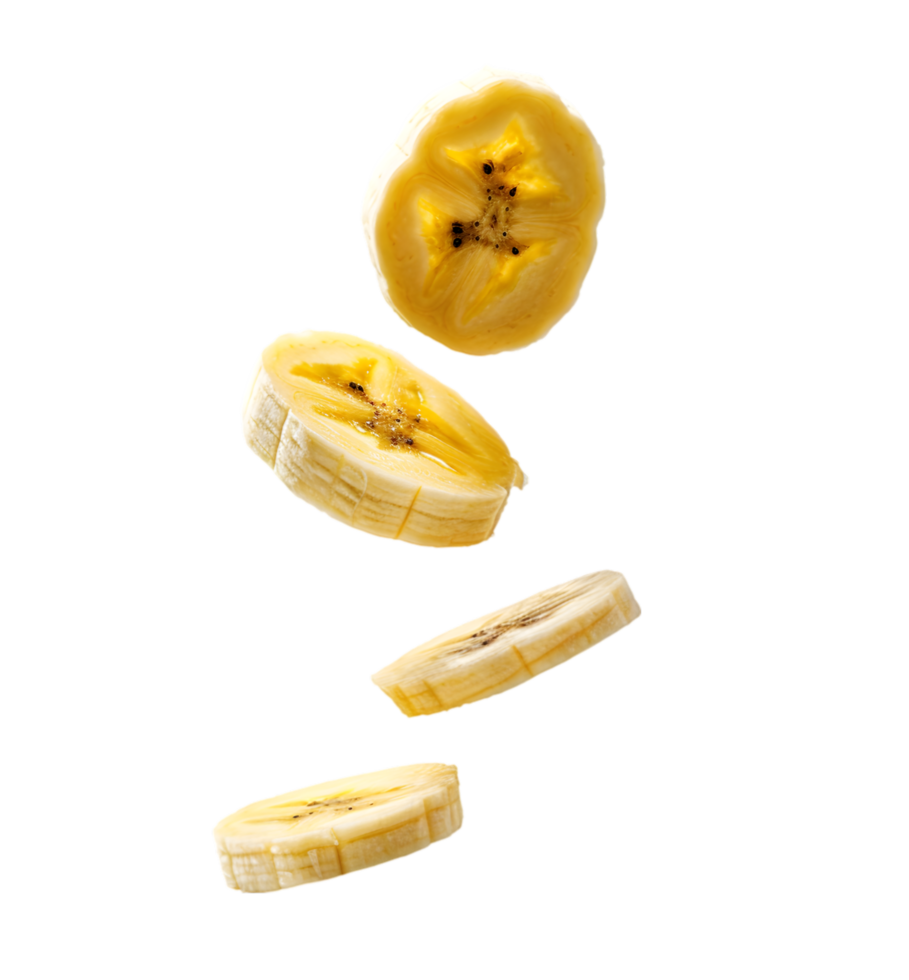 Sliced banana pieces isolated on a transparent background png