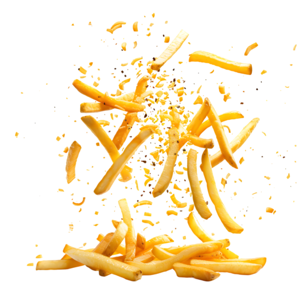 French fries explosion isolated on a transparent background png