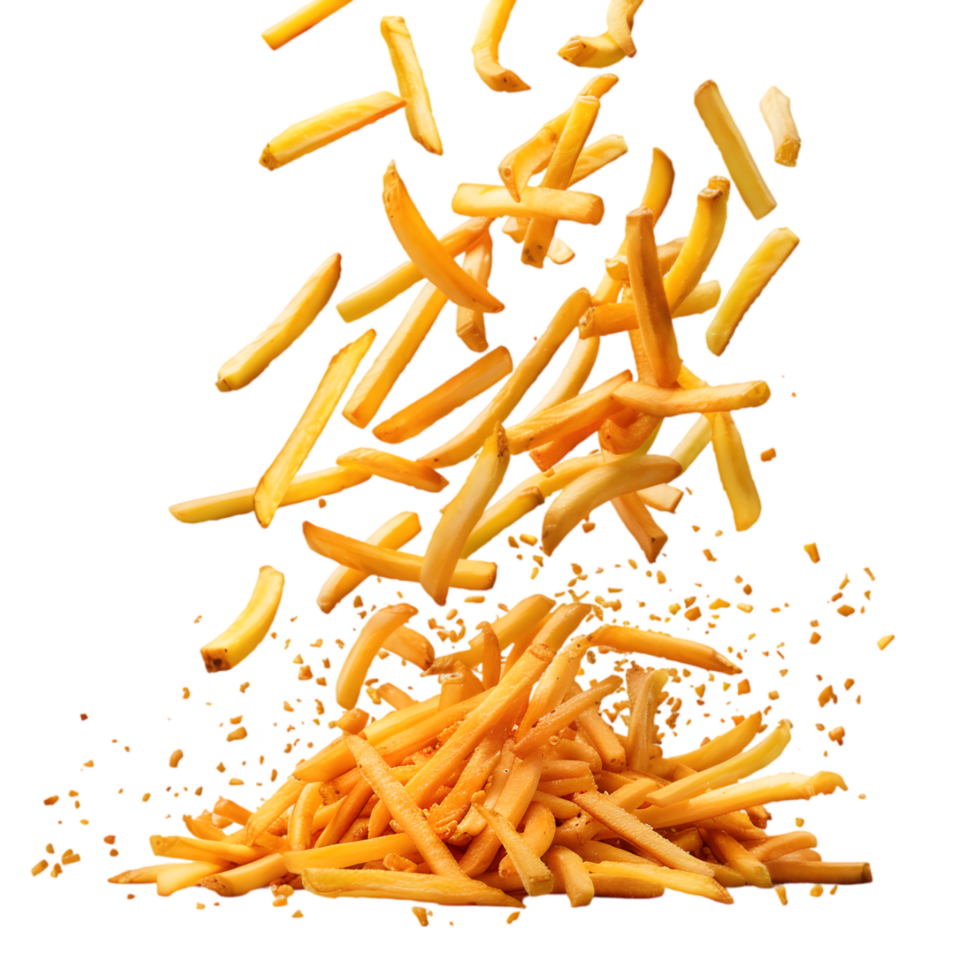 French fries explosion isolated on a transparent background png