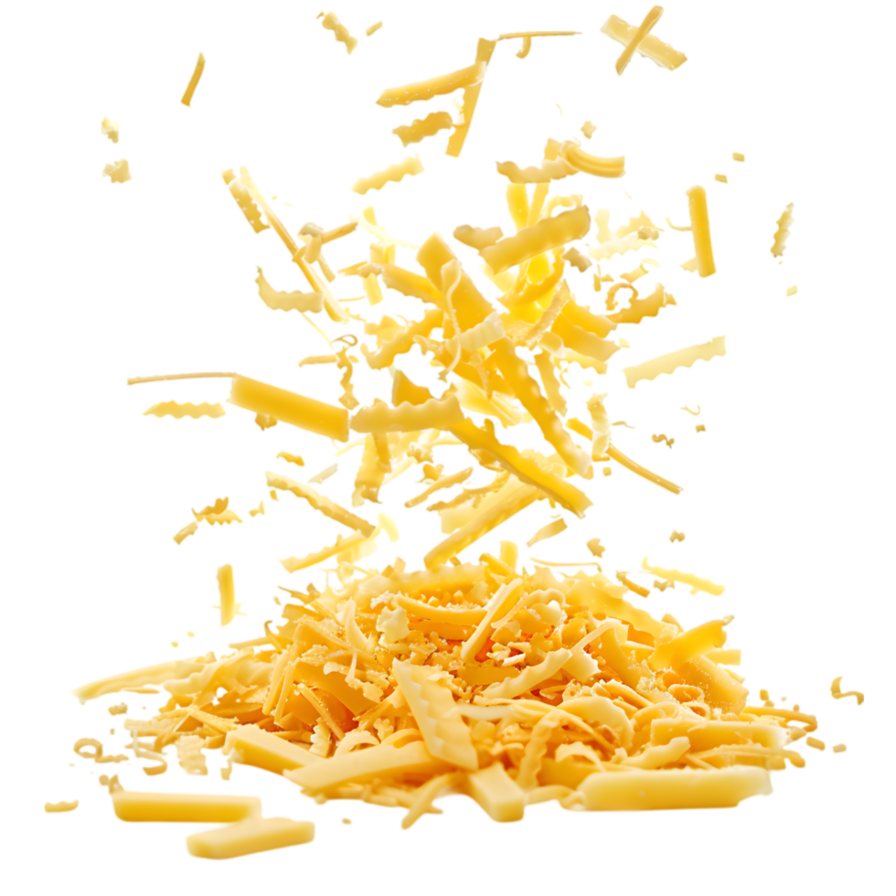 Shredded cheese explosion isolated on a transparent background png
