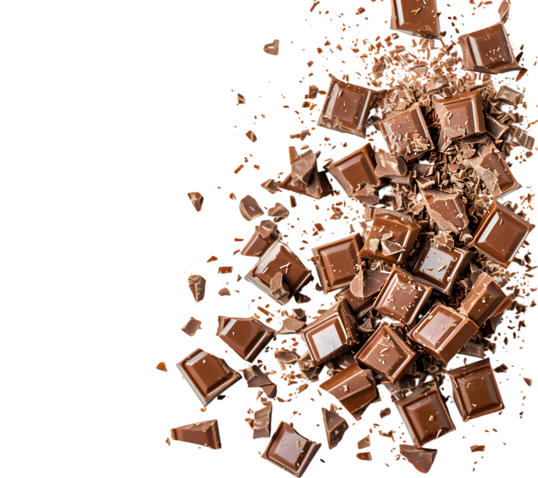Exploding chocolate pieces isolated on a transparent background png