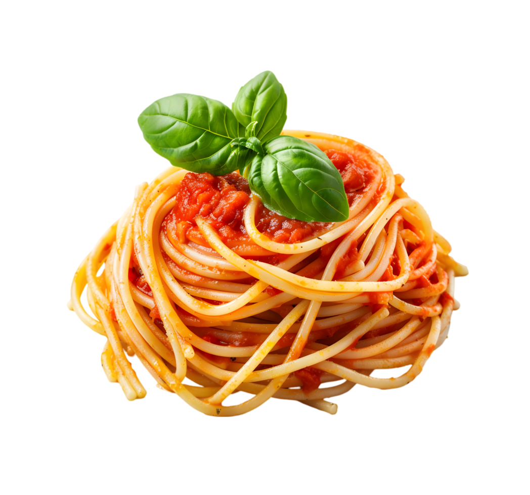 Spaghetti and basil garnish isolated on a transparent background png