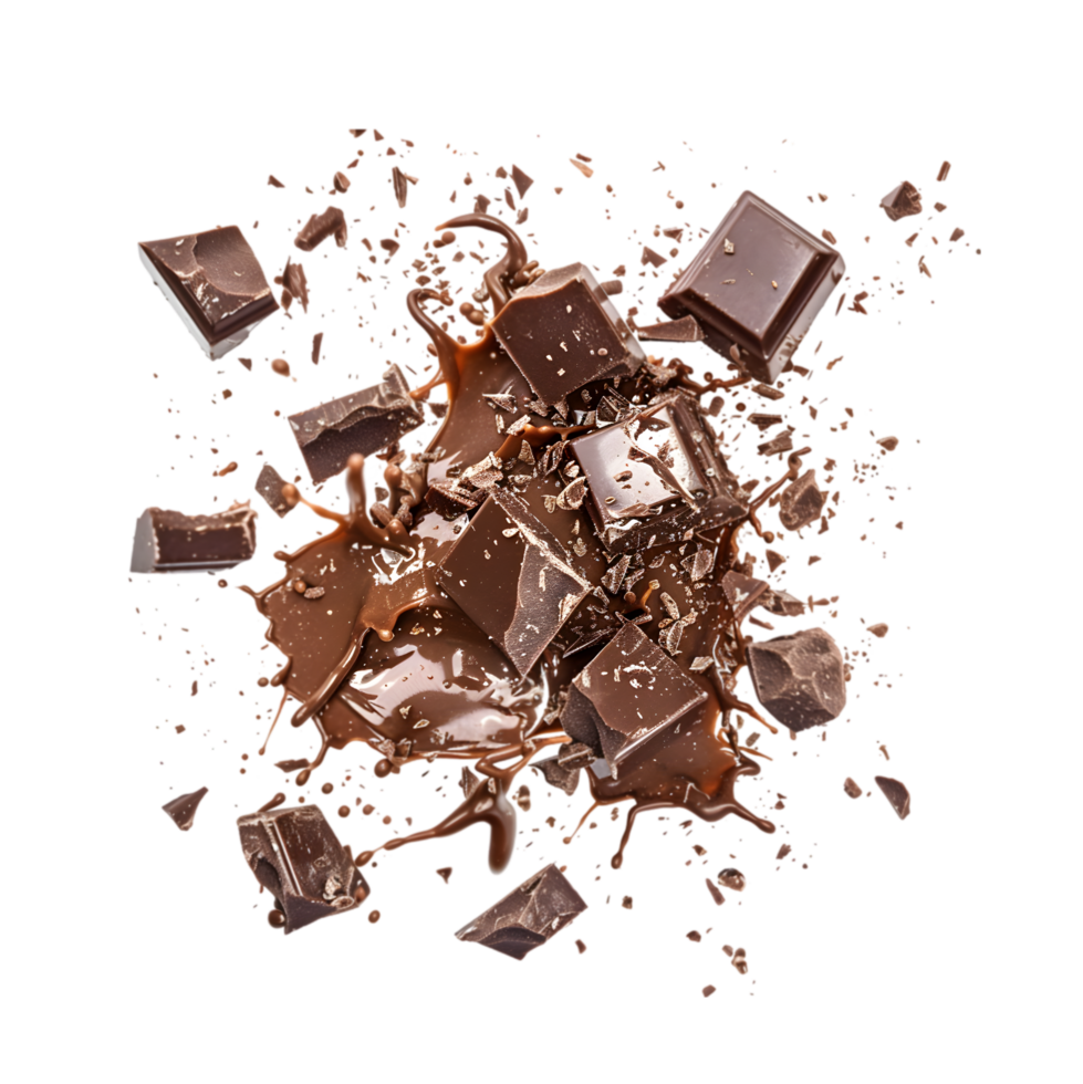 Exploding chocolate pieces isolated on a transparent background png