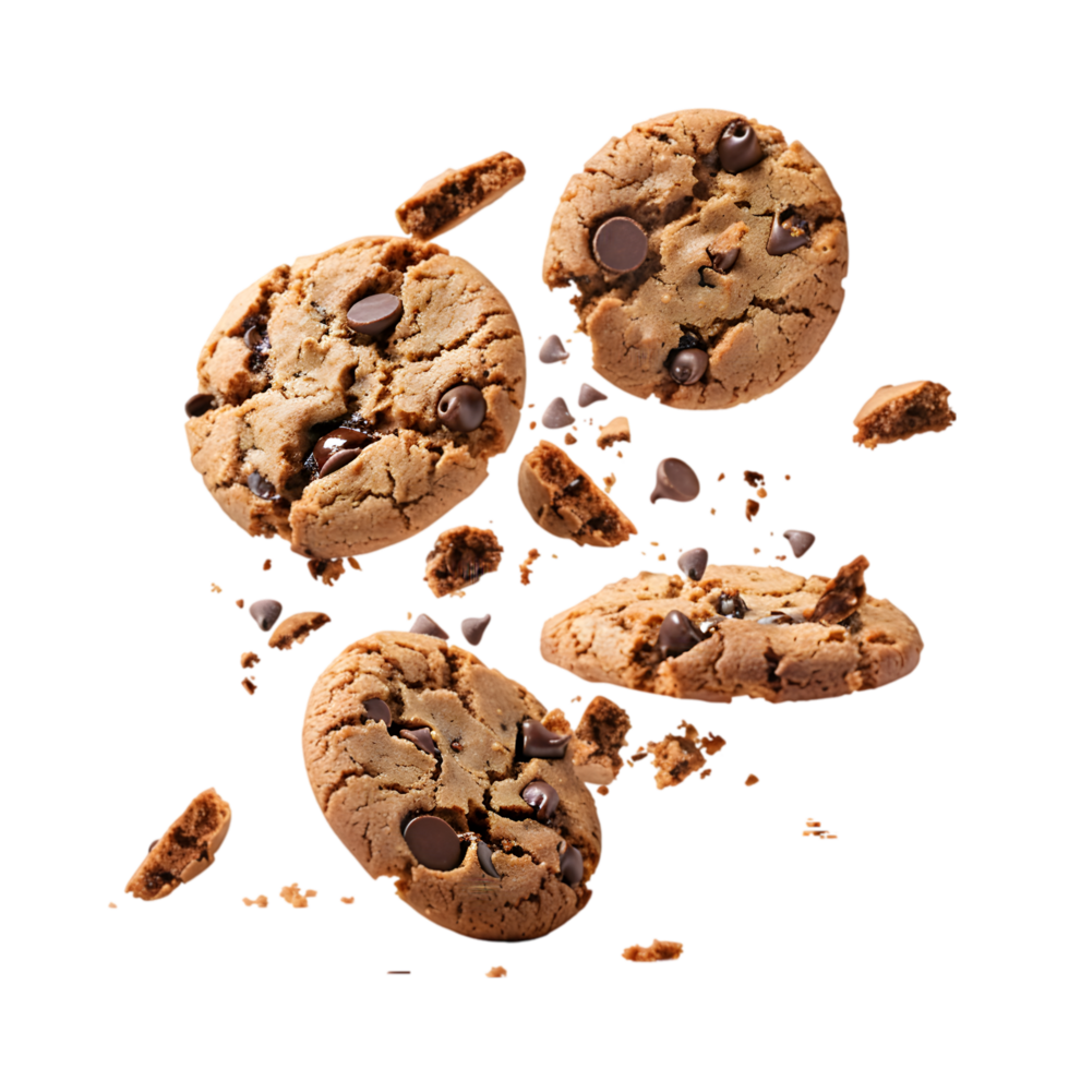 Chocolate chip cookie explosion isolated on a transparent background png