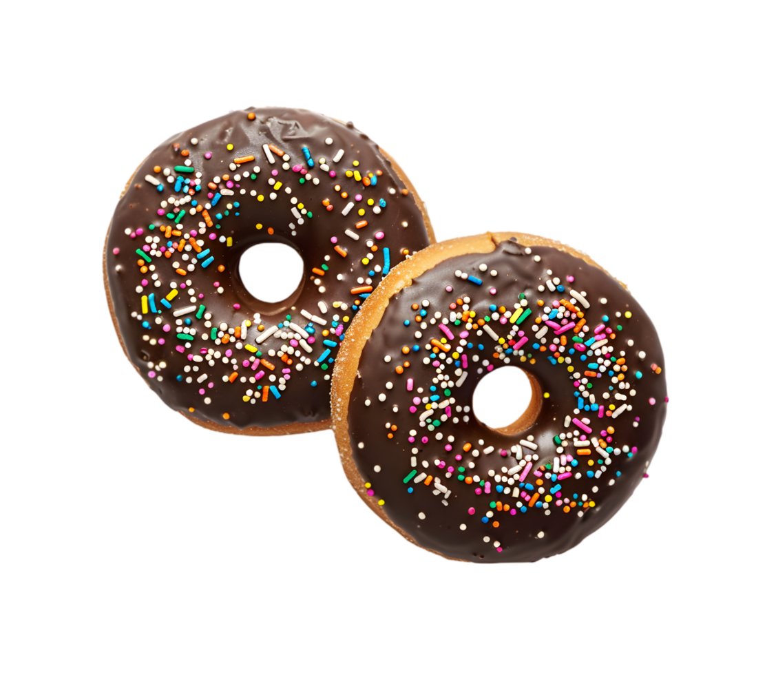 Chocolate donuts with sprinkles isolated on a transparent background png