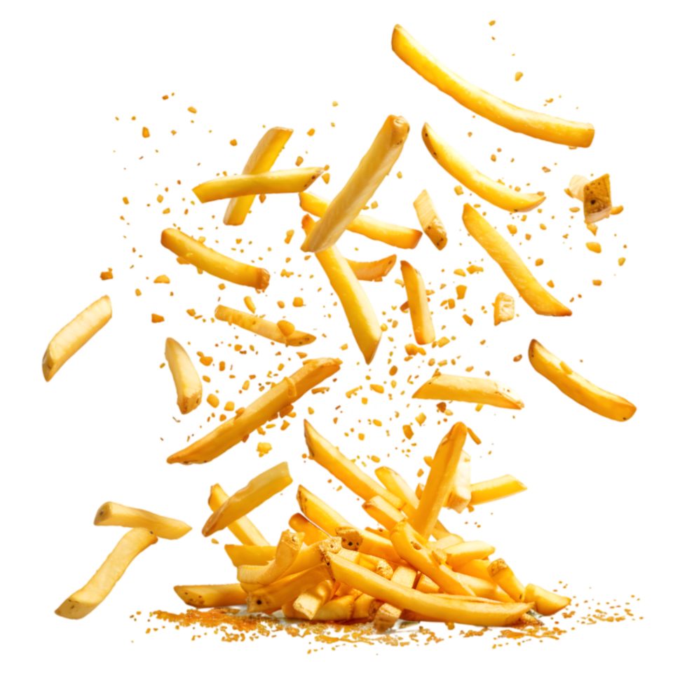 Französisch Fritten Explosion isoliert auf ein transparent Hintergrund png