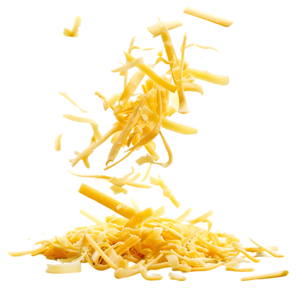Shredded cheese explosion isolated on a transparent background png