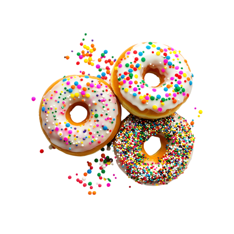 Donuts with sprinkles isolated on a transparent background png
