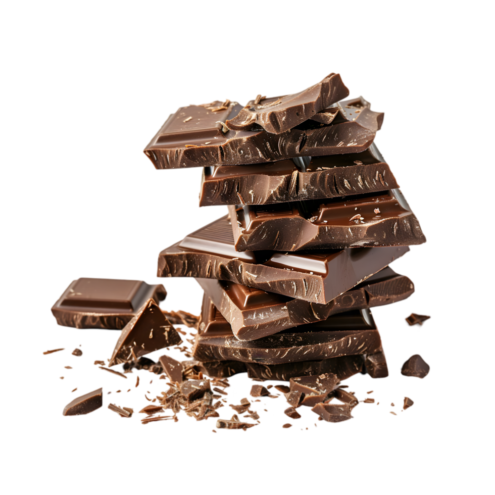Stack of dark chocolate pieces isolated on a transparent background png