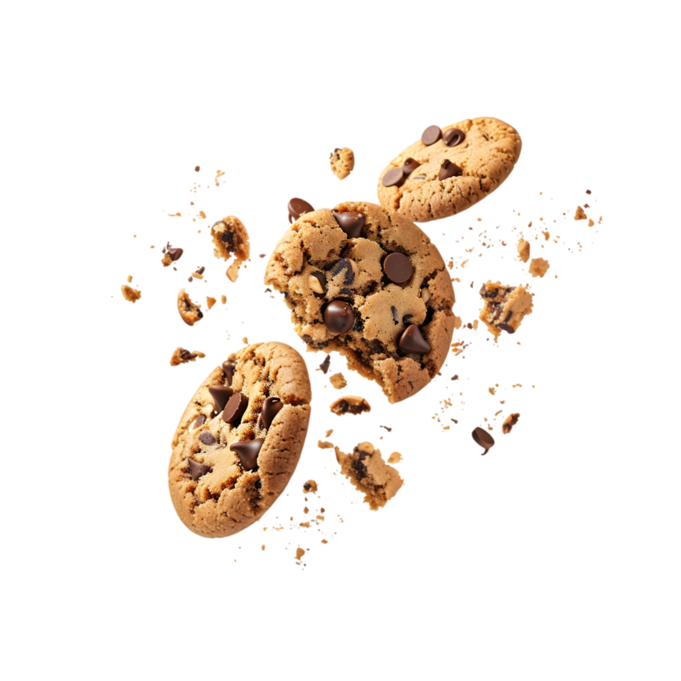 Chocolate chip cookie explosion isolated on a transparent background png