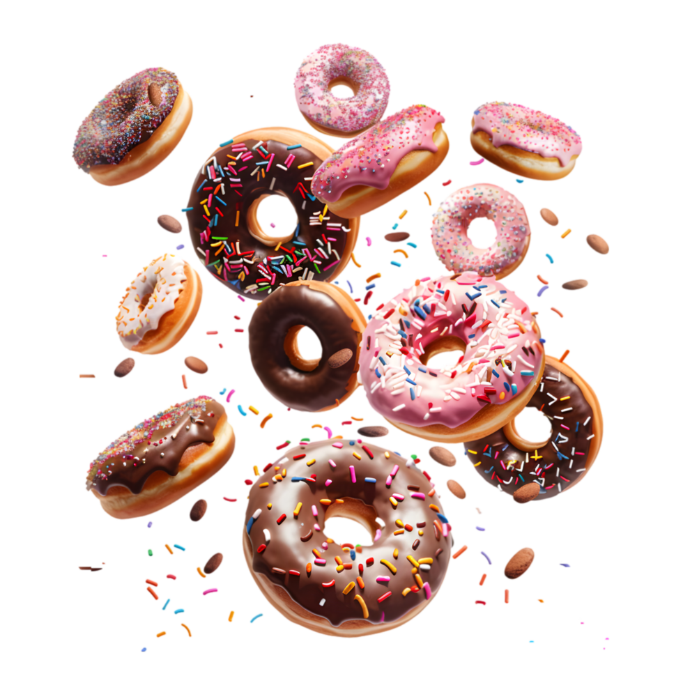 Donuts with colorful toppings isolated on a transparent background png