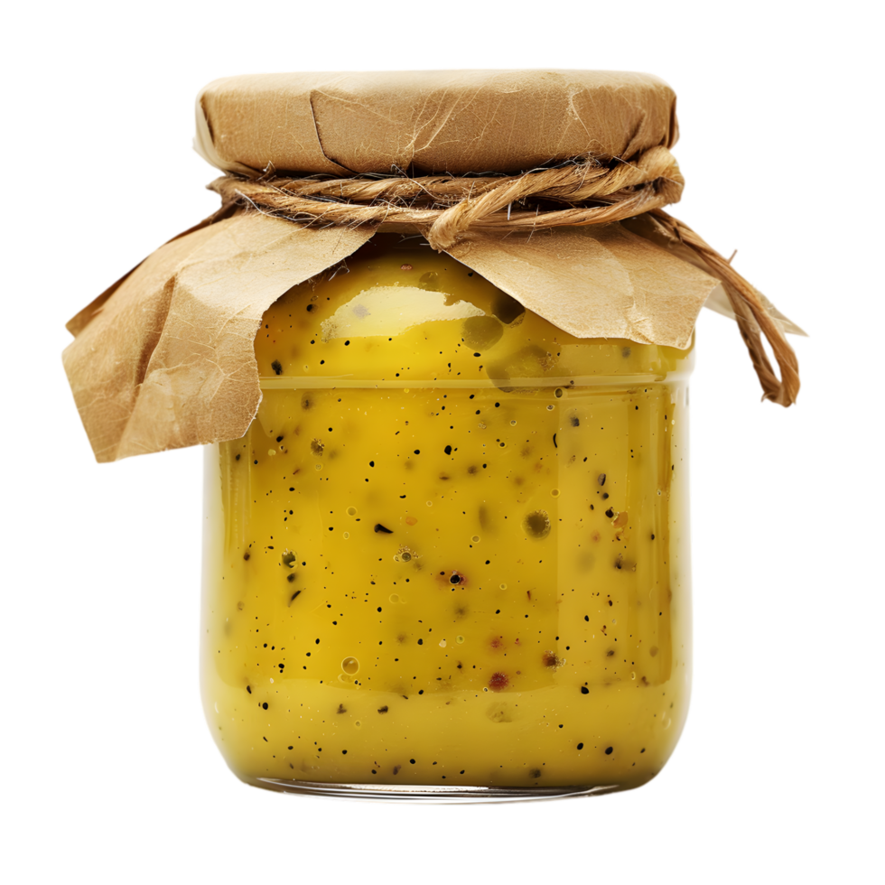 Gourmet Mustard Jar Rustic Label Transparent Background png