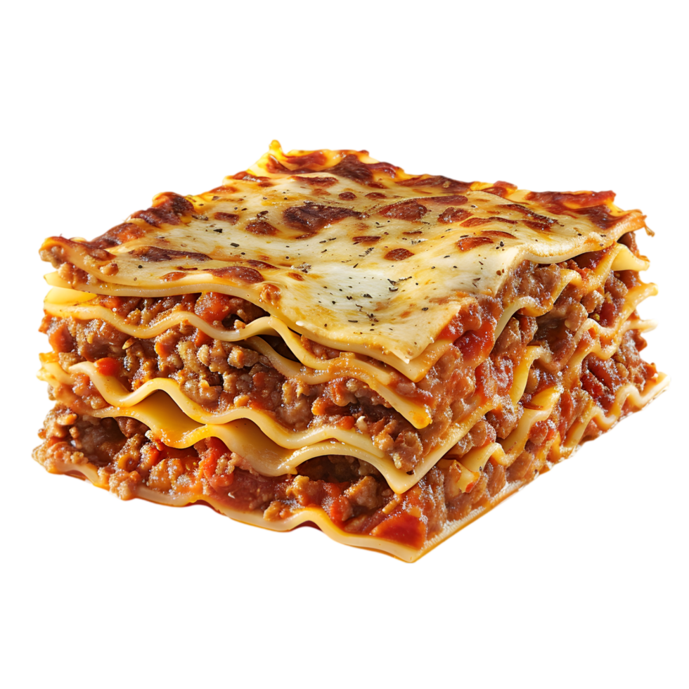Lasagna with Layers of Pasta, Meat Sauce, and Cheese Isolated on Transparent Background png