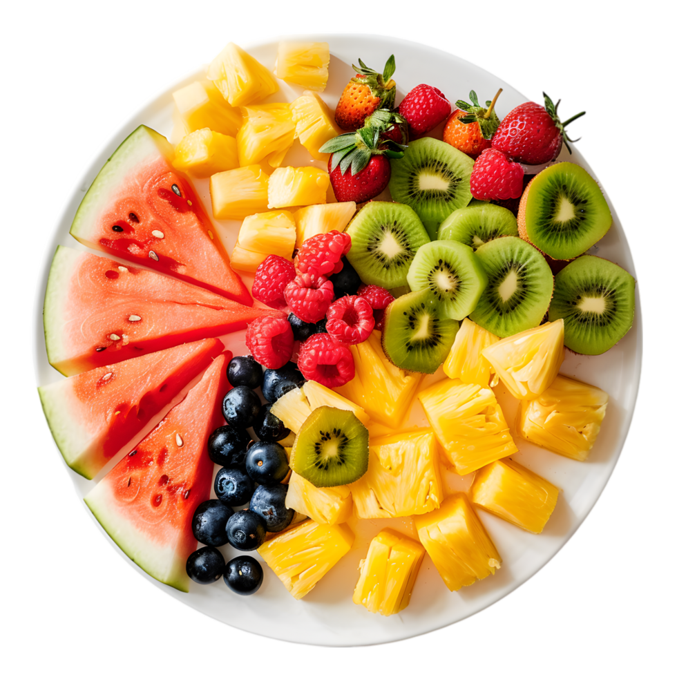 Fruit Platter with Slices of Watermelon, Pineapple, Kiwi, and Berries on Transparent Background png