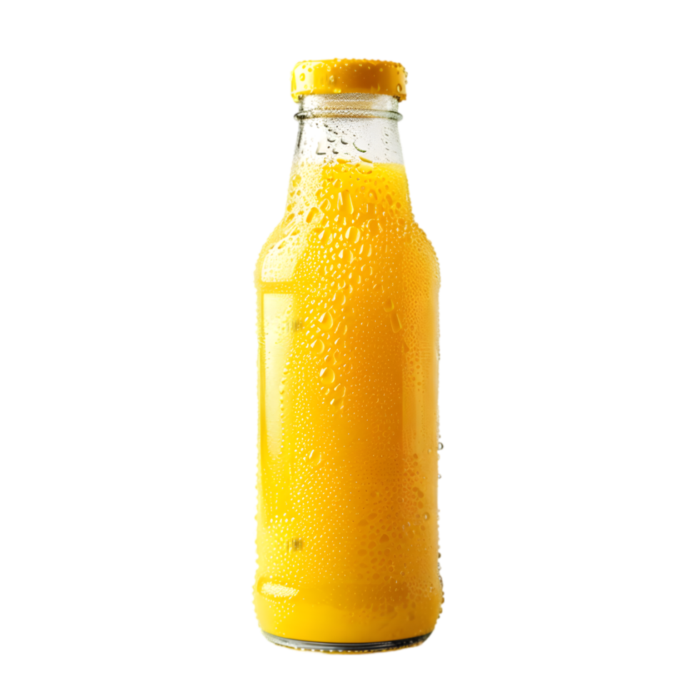 Freshly Squeezed Orange Juice Bottle with Condensation Droplets Isolated on Transparent Background png