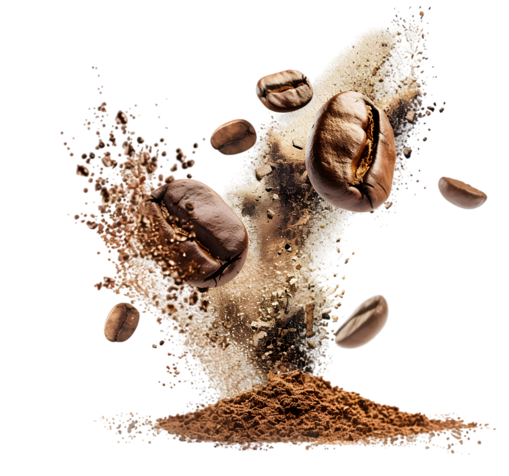 Coffee Splash with Beans on Transparent Background png