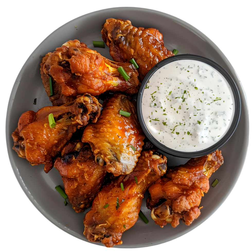 Crispy Buffalo Wings with Ranch Sauce on Transparent Background png