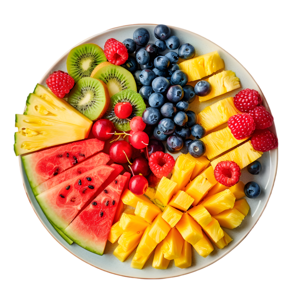 Fruit Platter with Slices of Watermelon, Pineapple, Kiwi, and Berries on Transparent Background png