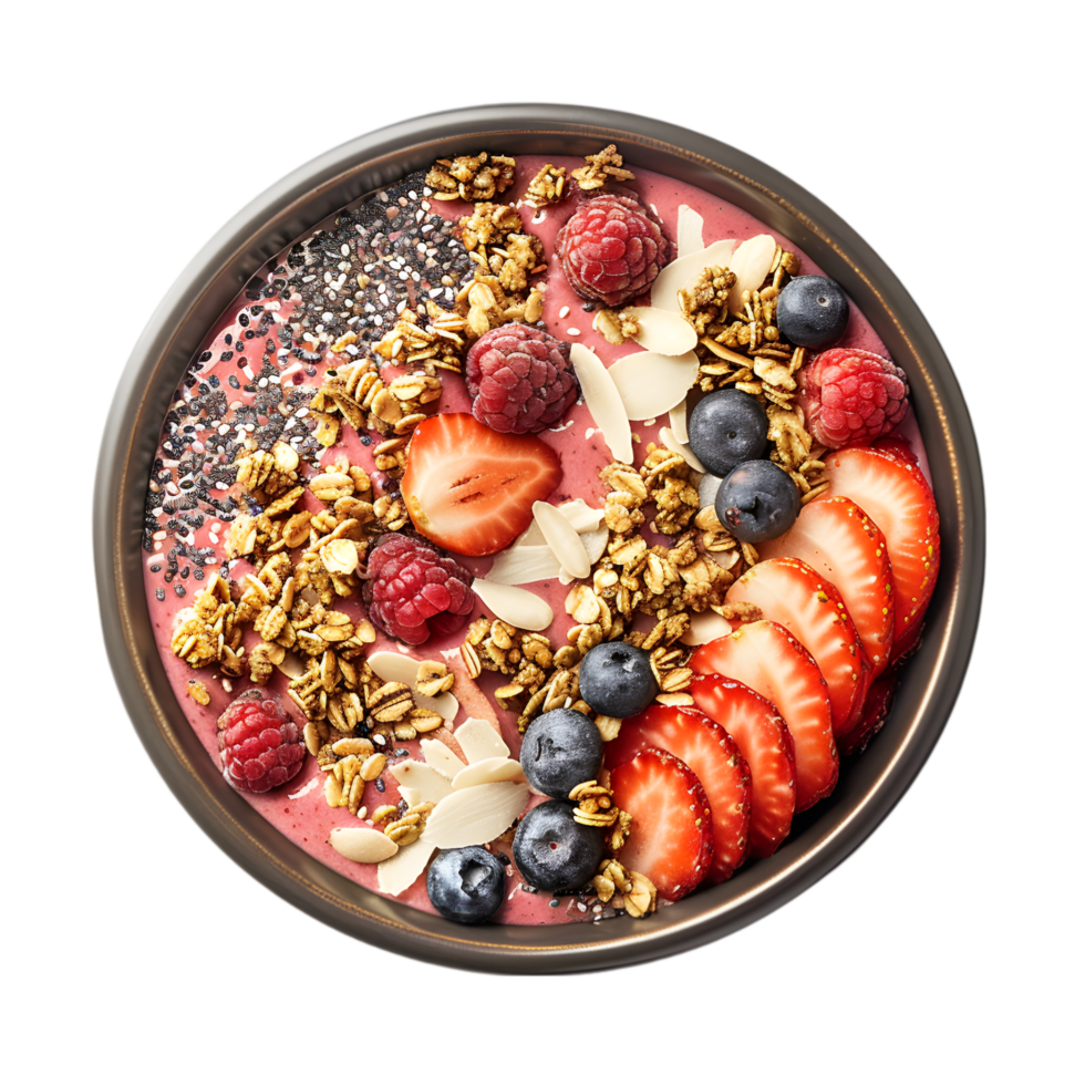 Topped with Granola, Fresh Berries, and Chia Seeds on Transparent Background png