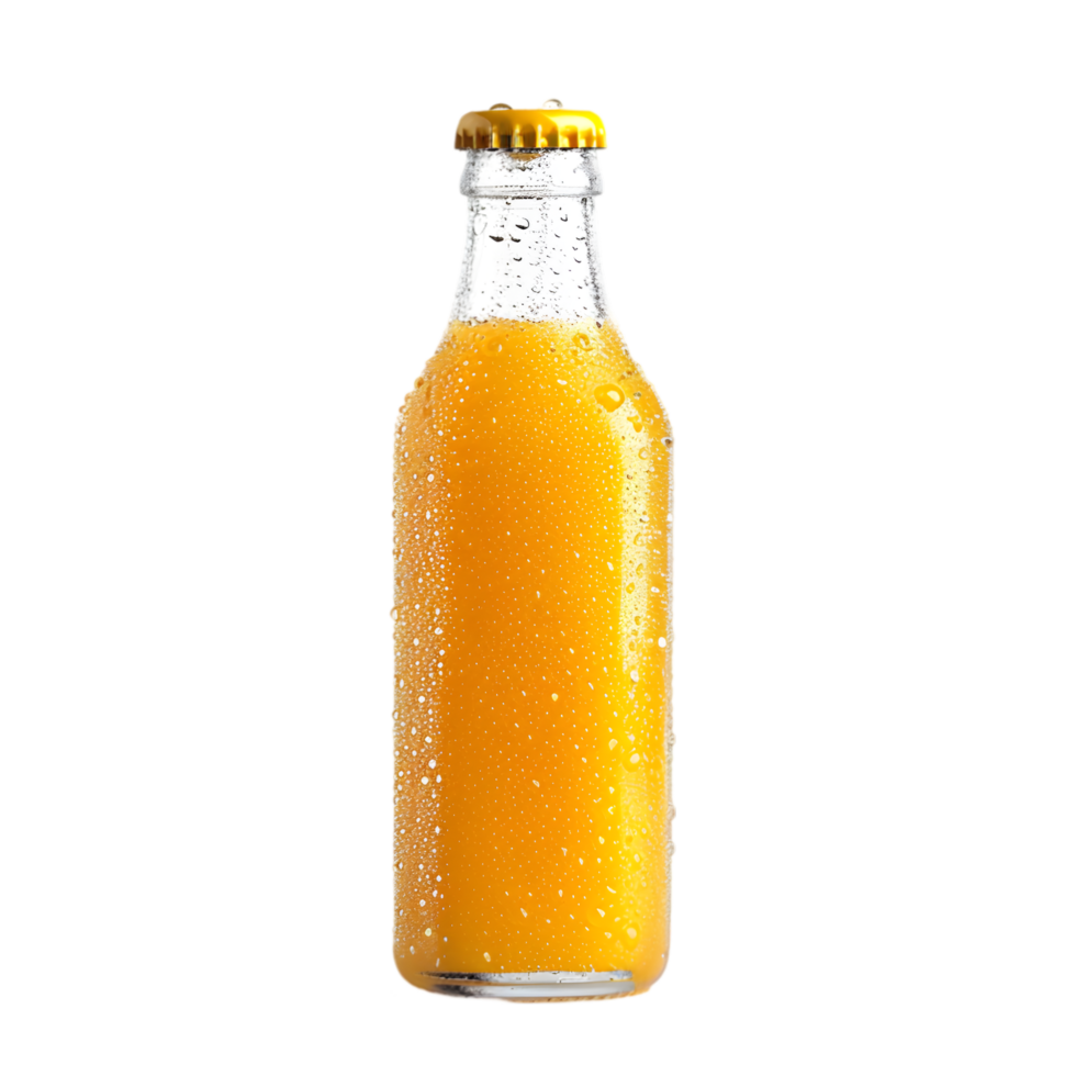 Freshly Squeezed Orange Juice Bottle with Condensation Droplets Isolated on Transparent Background png