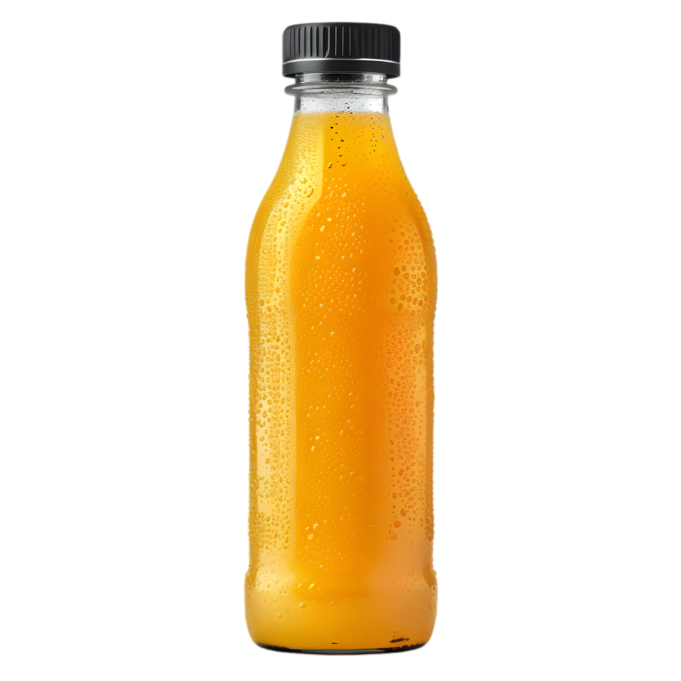 Freshly Squeezed Orange Juice Bottle with Condensation Droplets Isolated on Transparent Background png