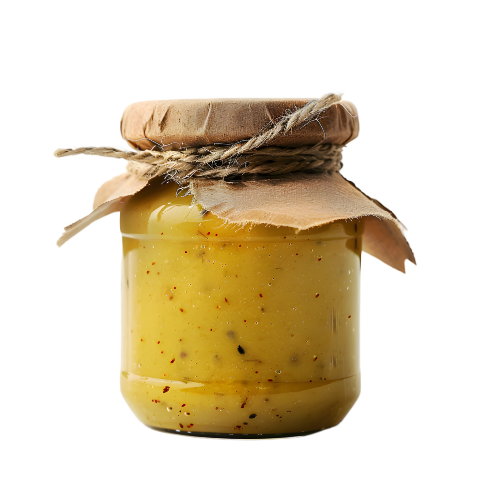 Gourmet Mustard Jar Rustic Label Transparent Background png