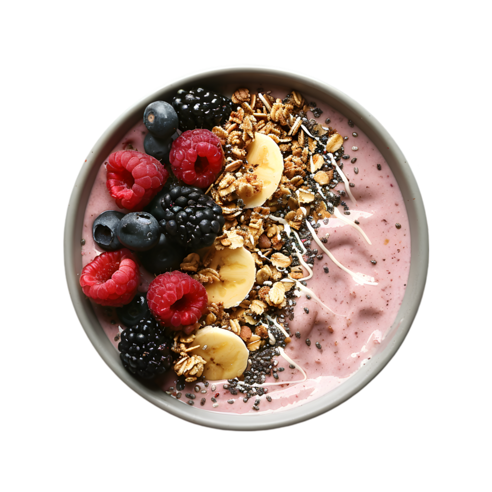 Topped with Granola, Fresh Berries, and Chia Seeds on Transparent Background png
