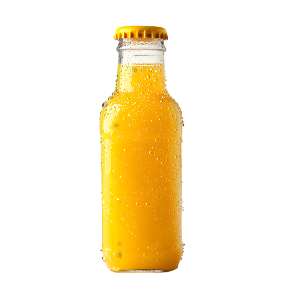 Freshly Squeezed Orange Juice Bottle with Condensation Droplets Isolated on Transparent Background png
